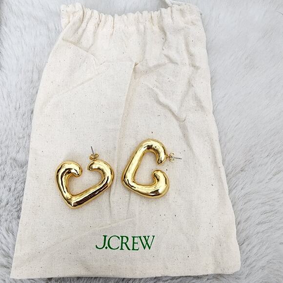 NEW J. Crew Gold Heart Shaped Chunky Earrings - Picture 2 of 8